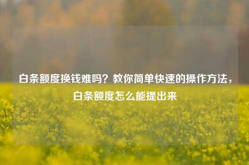 白条额度换钱难吗？教你简单快速的操作方法，白条额度怎么能提出来