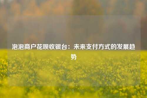 泡泡商户花呗收银台：未来支付方式的发展趋势