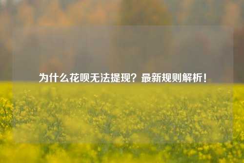 为什么花呗无法提现？最新规则解析！